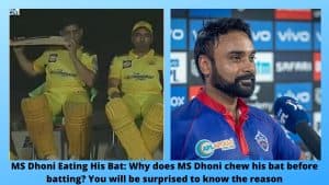 CSK, MS Dhoni Eating His Bat Why does MS Dhoni chew his bat before batting You will be surprised to know the reason